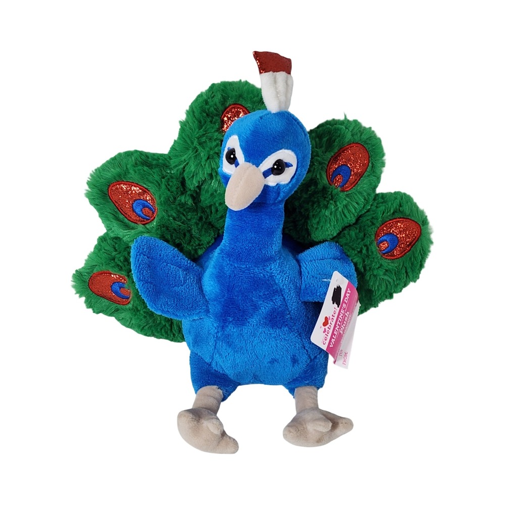 Way to Celebrate Valentine Peacock Plush Blue Green Red Glitter 10 inch 317654B